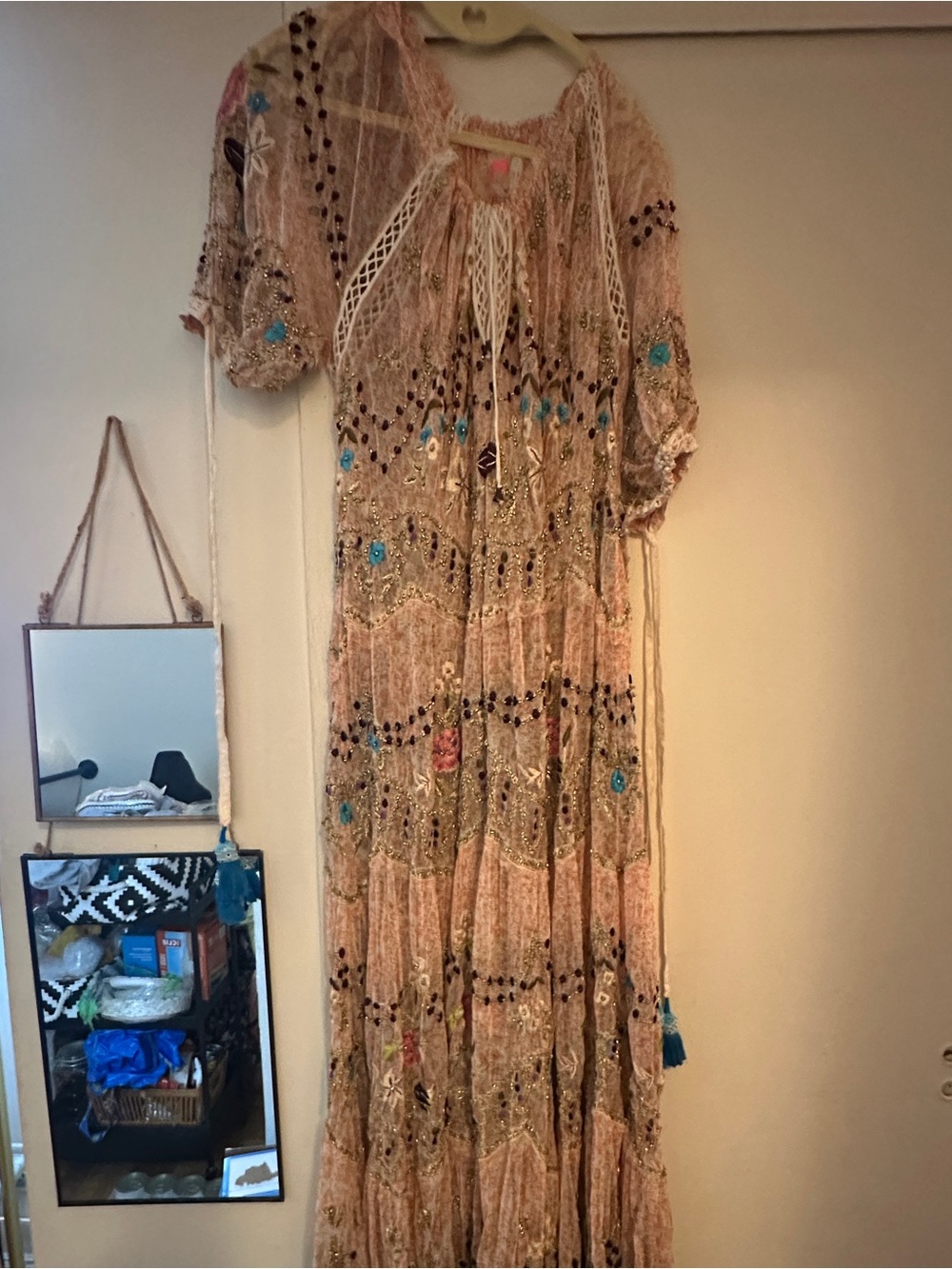 Free People Party Rosalie Beaded Tassels Embroidered Maxi Dress S - Picture 3 of 7